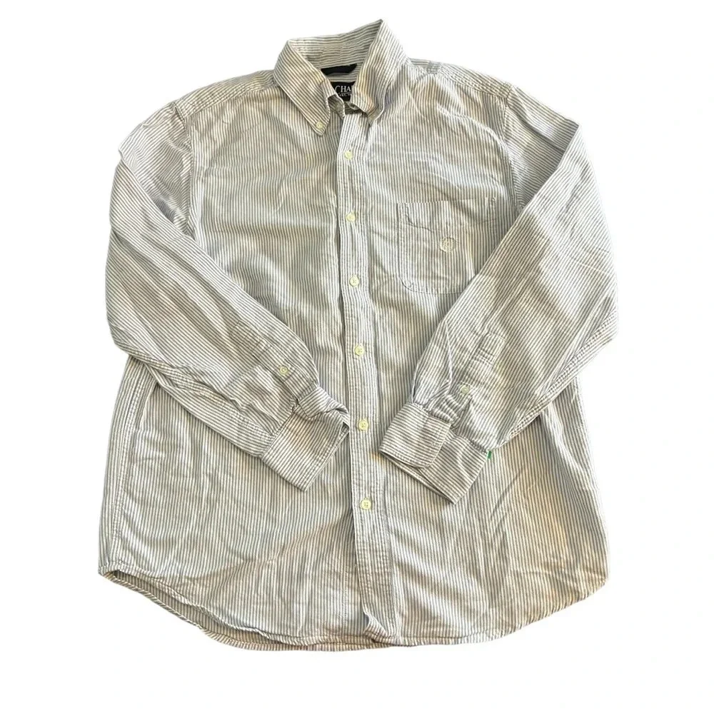 Chaps Men Blue & White Striped Button Down Size‎ Medium